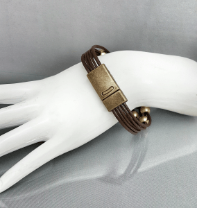 Leather Gold Beaded Bracelet for Women