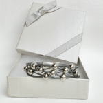 Women's Gray Leather Silver Beaded Bracelet in gift box