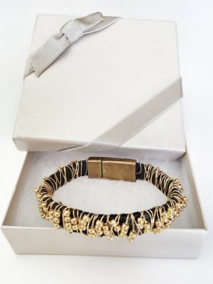 Leather Gold Beaded Stacking Bracelet in gift box
