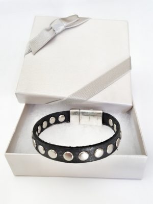 leather silver rivets stacking bracelet in gift box
