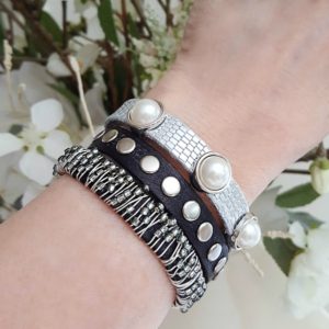 Stack Bracelets Pearls Silver Beads Studs