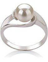 A pearl ring is shown on top of a white surface.