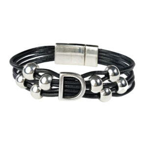 Black Leather Bracelet with Initial D