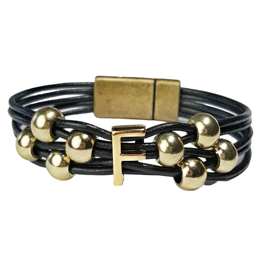 Monogram Initial Leather Bracelet - Letter F - Choice of colors