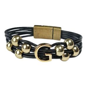 Black Leather Bracelet Initial G