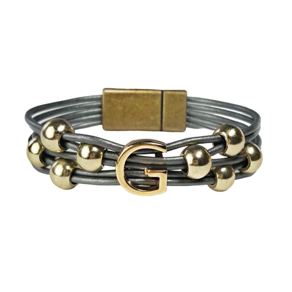 Monogram Initial Leather Bracelet - Letter G - Choice of colors