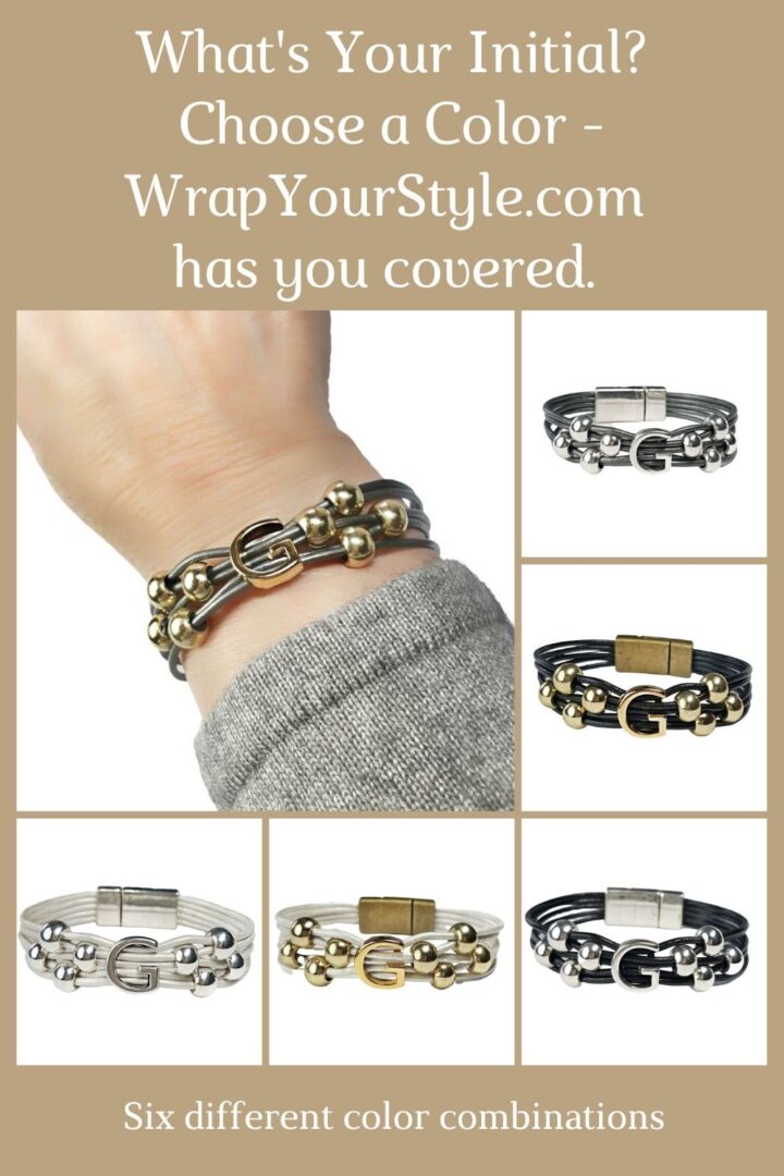 Monogram Initial Leather Bracelet - Letter G - Choice of colors