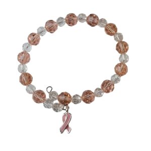 Breat Cancer Bracelet Crystals Silver Trim Ribbon CharmTrim