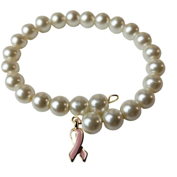 Pearl Cancer Bracelet with Ribbon Charm
