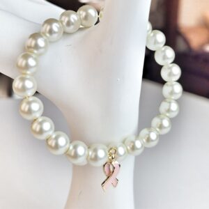 Pearl Cancer Bracelet on hand display