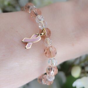 Pink Cancer Bracelet close up on wrist