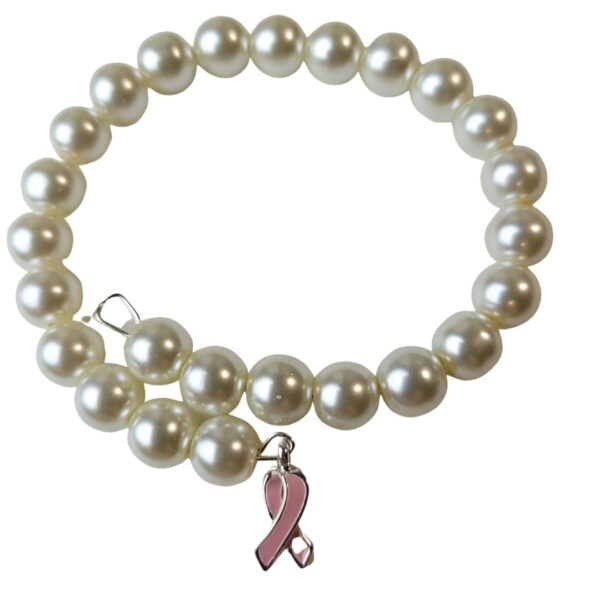 Pearl Cancer Bracelet with Ribbon Charm