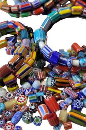 A pile of colorful beads sitting on top of each other.